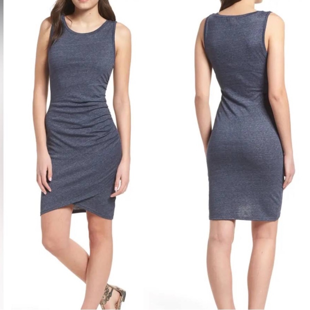 Leith Nordstrom Ruched Bodycon Navy Night Heather Blue Dress Size M NWT